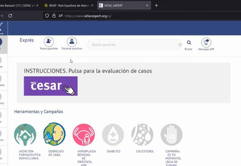 Servicio de SARS-COV-2 de SEFAC eXPERT para registrar resultados de test